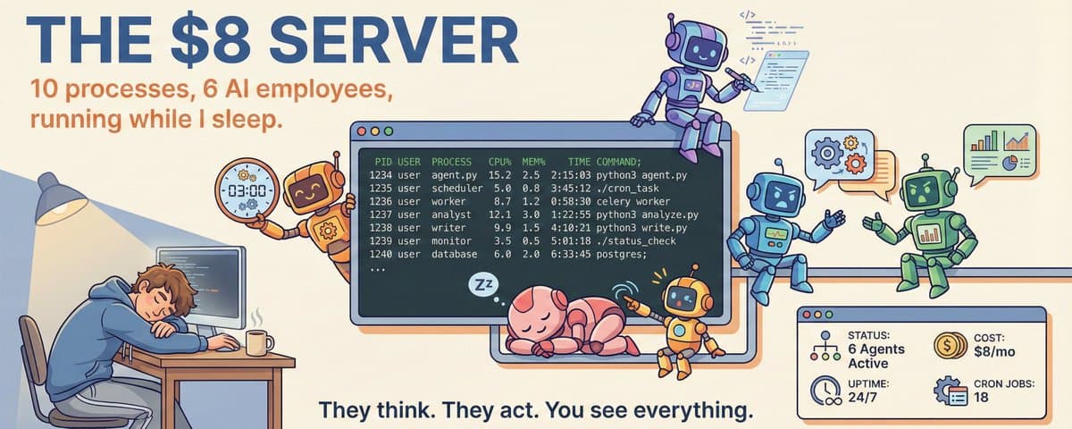 I Rent a Server for $8/Month to Run OpenClaw. 6 AI Employees Live Inside It. They Were Arguing at 3